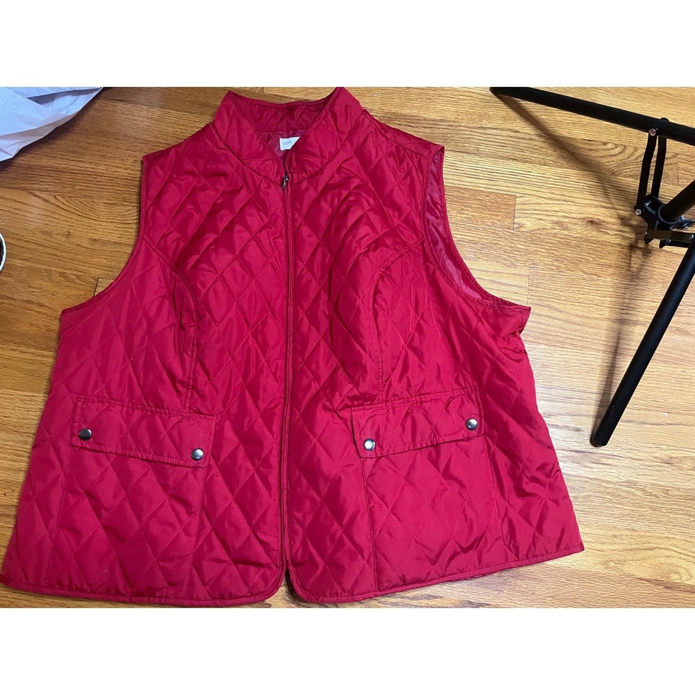Appleseeds Womens Quilted Vest Red Diamond Stitch Mock Neck Pockets Size 3X